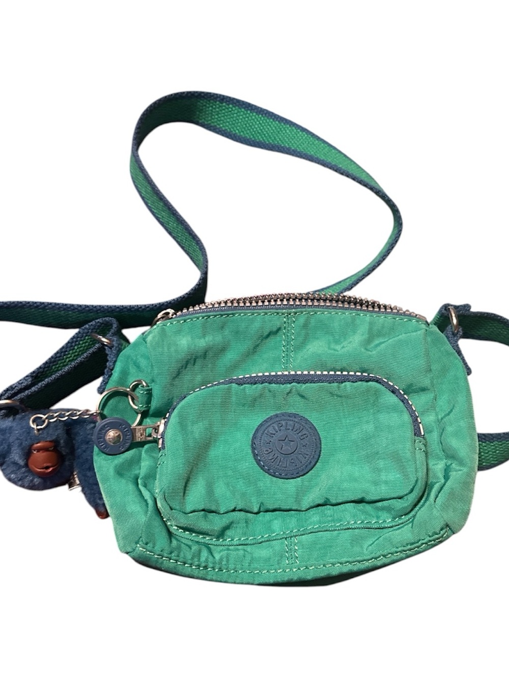 VTG Kipling Alvar Mini Crossbody Bag Aqua Blue Nylon  Zip Purse w/ Monkey